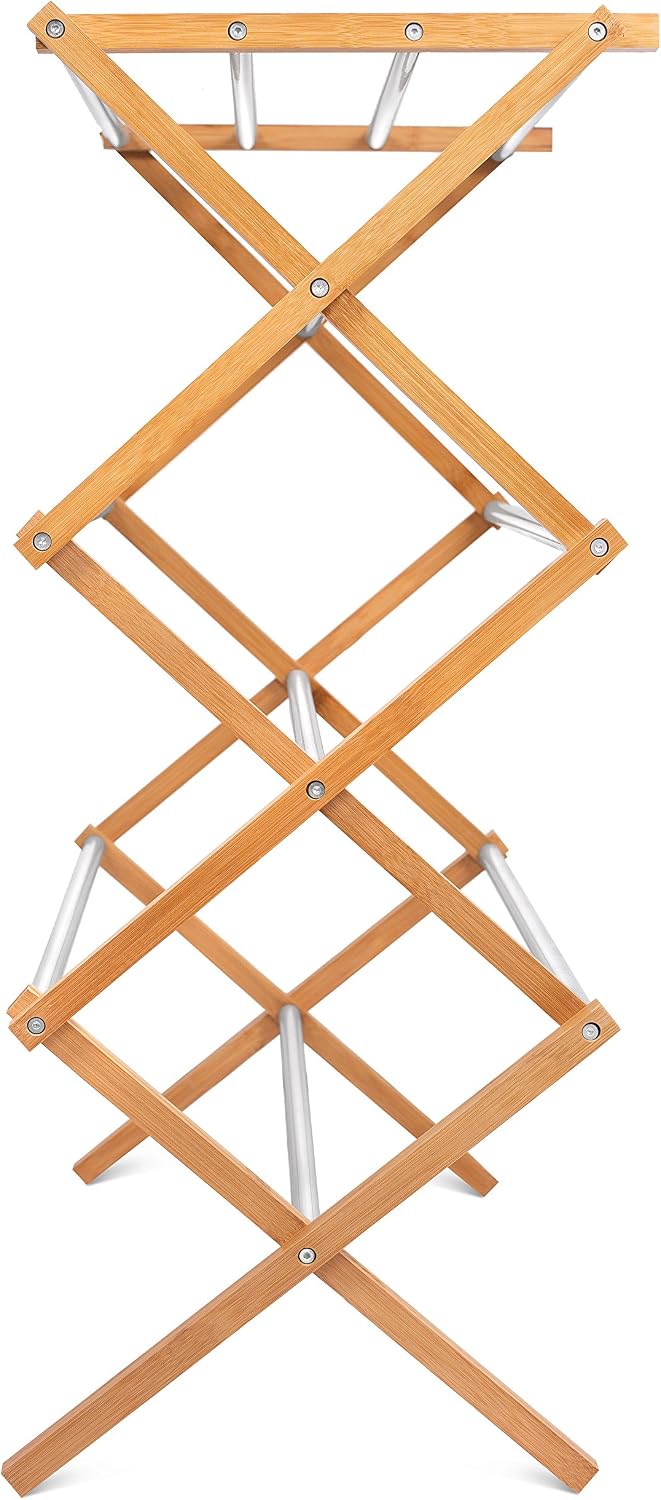 BIRDROCK HOME Wooden Clothes Drying Rack | 3-Tier Foldable Bamboo Laundry Sta...