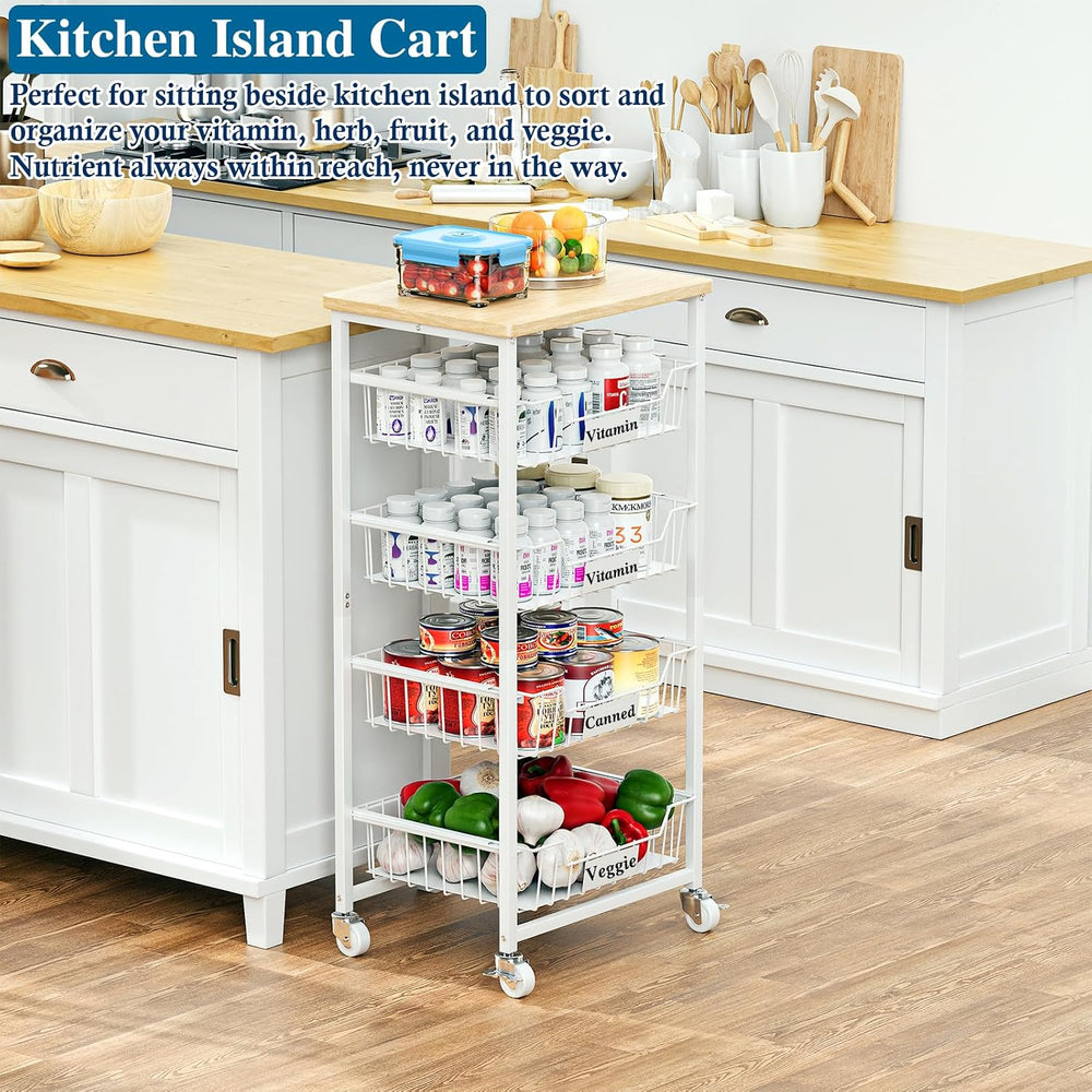 5-Tier Kitchen Storage Cart with 4 Upgraded Drawer Basket & Wood Top