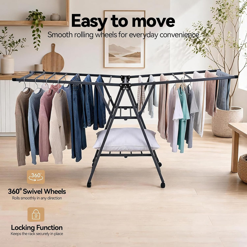 71" Foldable Clothes Drying Rack, 3 Tire Thick Frame Rack for 35 Pieces+