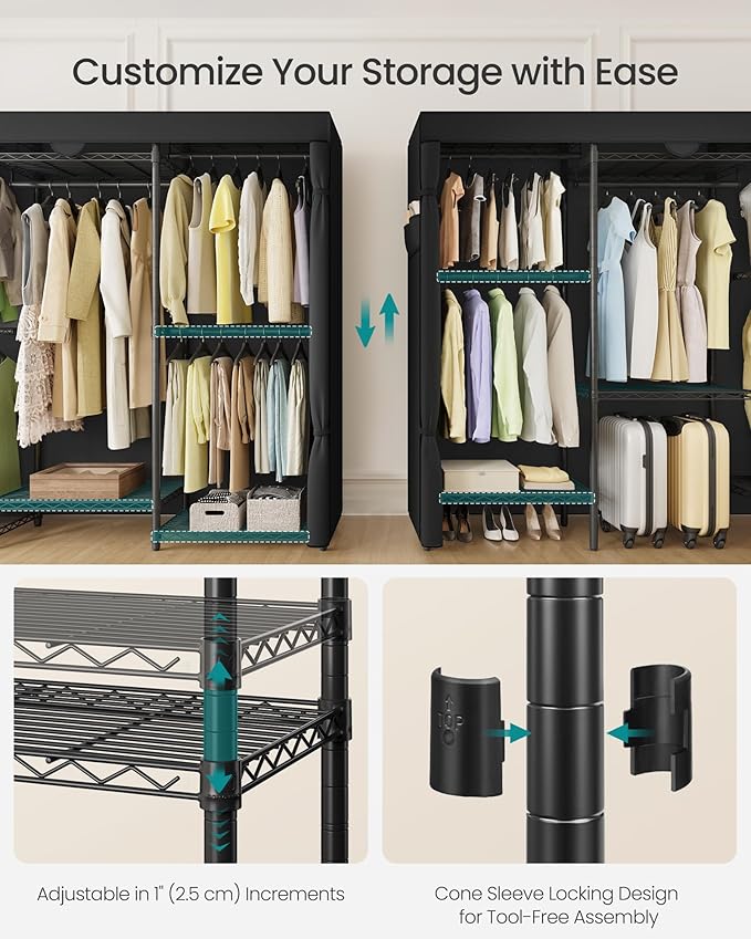 SONGMICS Heavy-Duty Clothes Rack, Garment Rack, Portable Closet, 68.7-Inch Wide