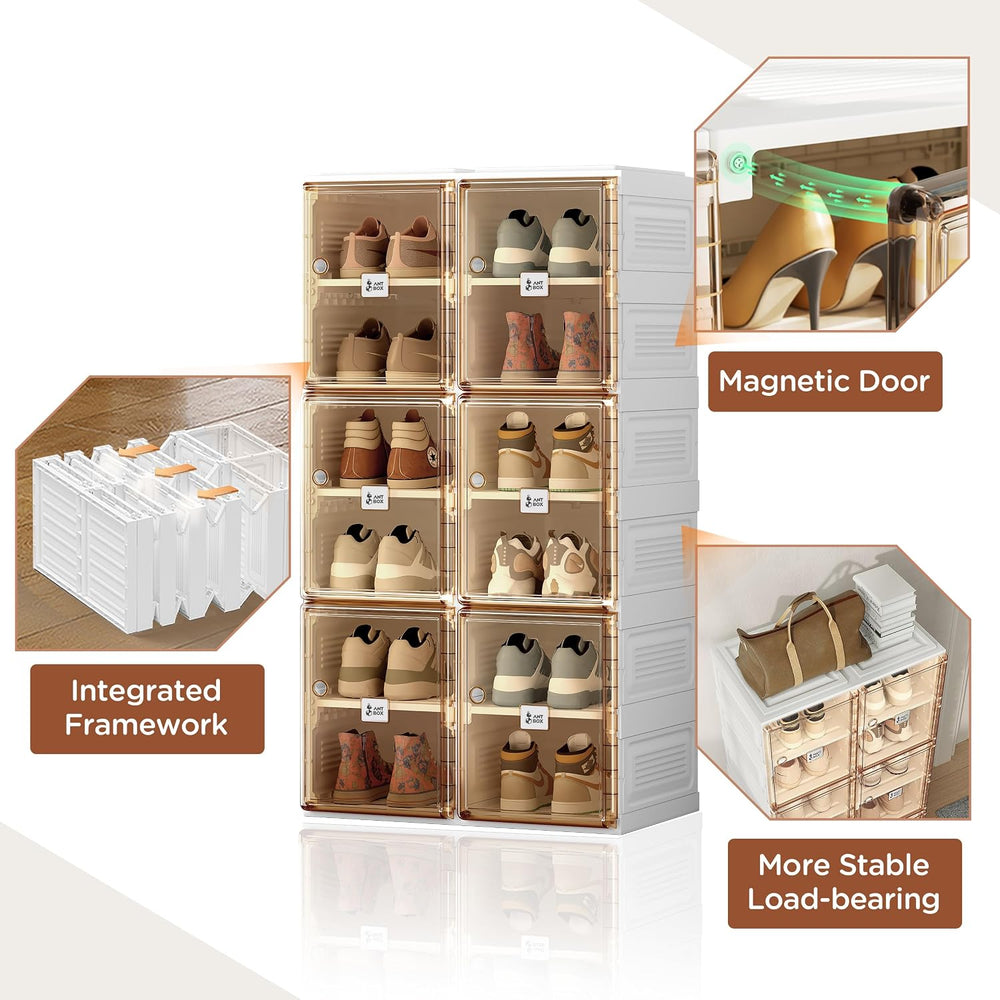 ANTBOX Shoe Organizer Storage Box, Portable Folding Shoe Rack For Closet With...