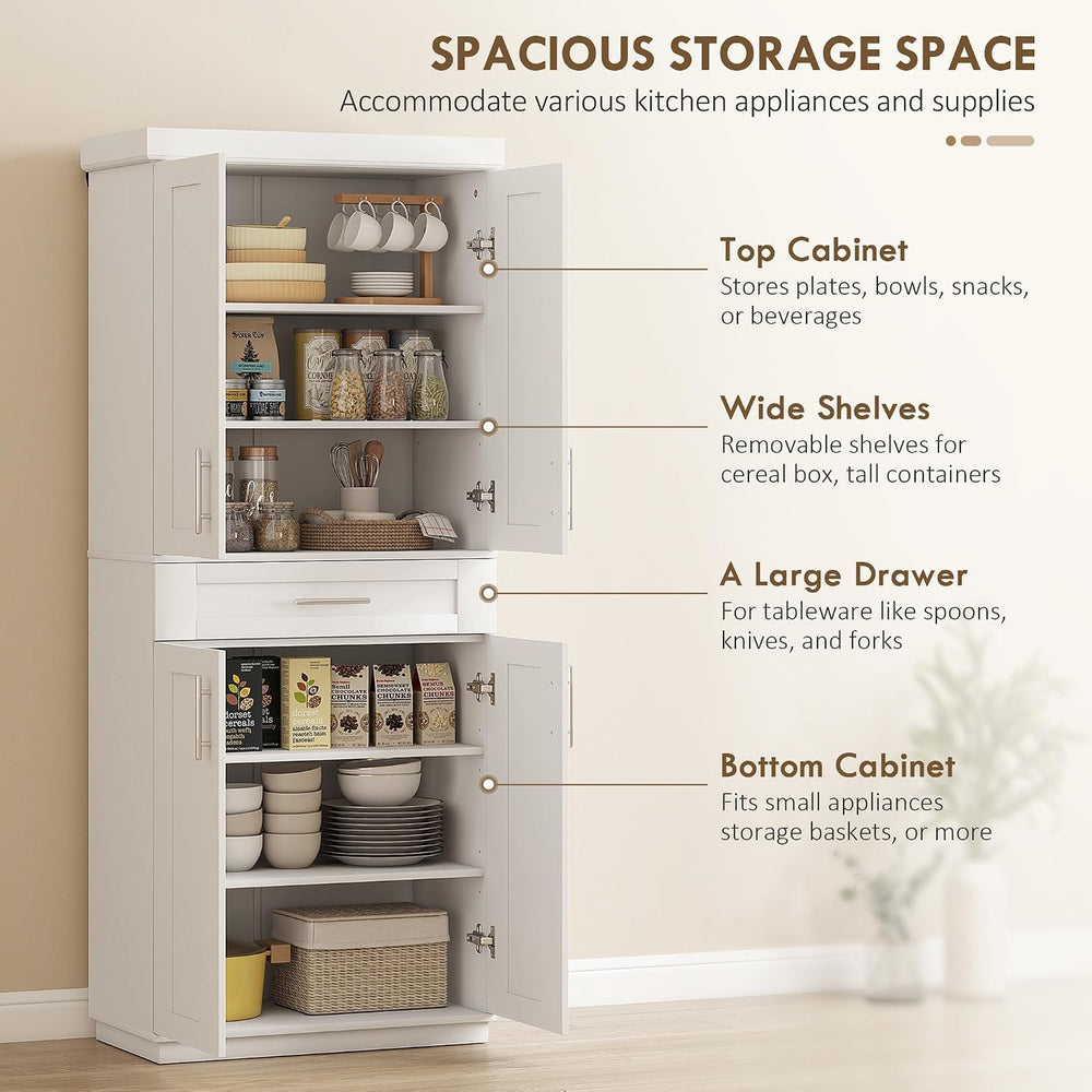 HOMCOM 72" Kitchen Pantry Storage Cabinet, Freestanding Cupboard, White