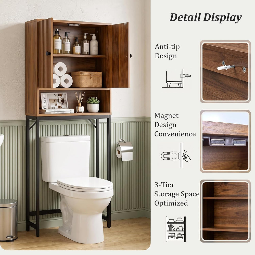 Over The Toilet Storage Cabinet with Fluted Doors and Adjustable Shelf – Bath...