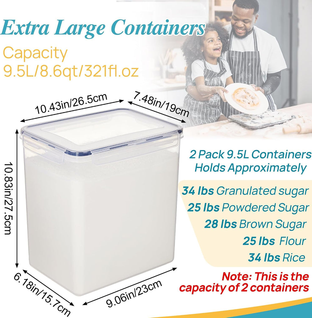 Vtopmart 9.5L Flour Sugar Storage Containers, 2 Pack, Each Fits 12.5 lb