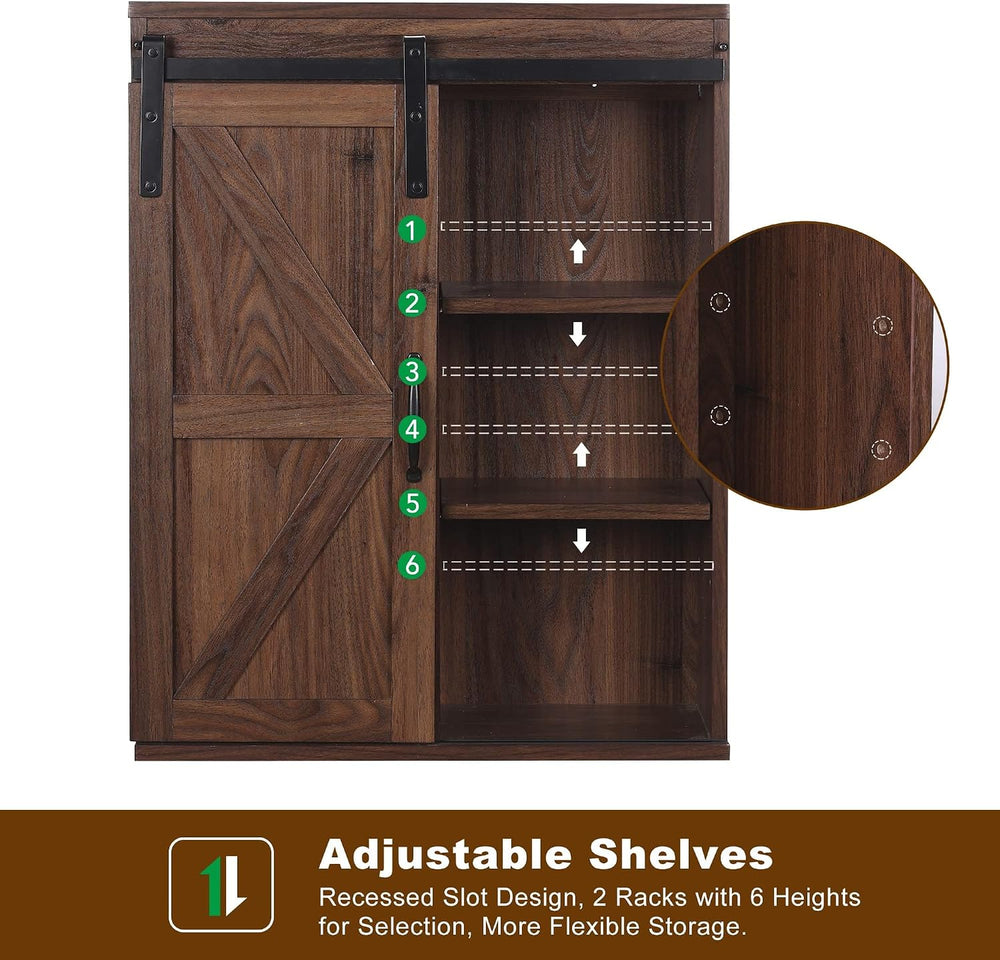 RUSTOWN Farmhouse Bathroom Wall Cabinet with Sliding Barn Door