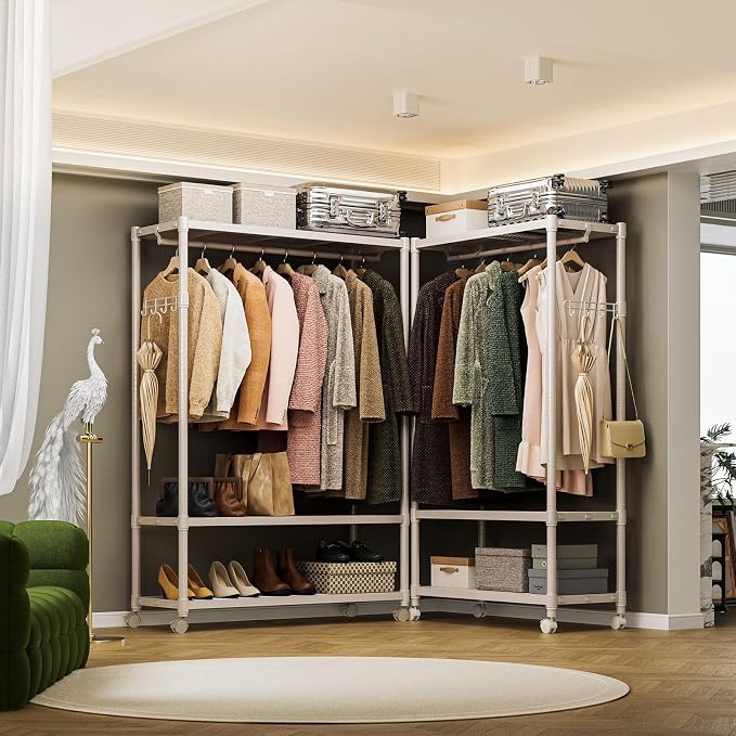 IZEUK Heavy Duty Rolling Garment Rack Wire Clothes Rack