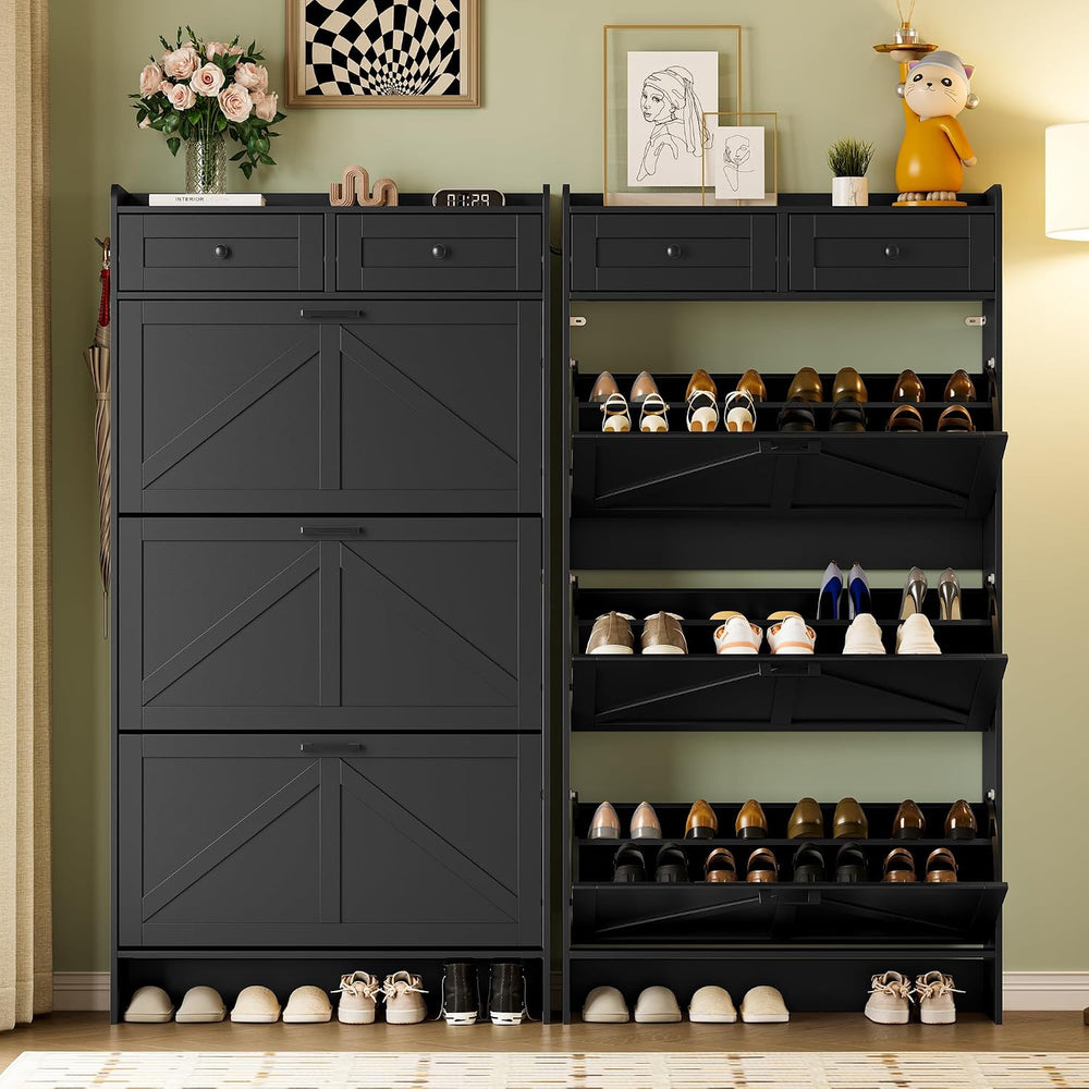 BORNOON Shoe Storage Cabinet for Entryway, Farmhouse Narrow Shoe Cabinet with...