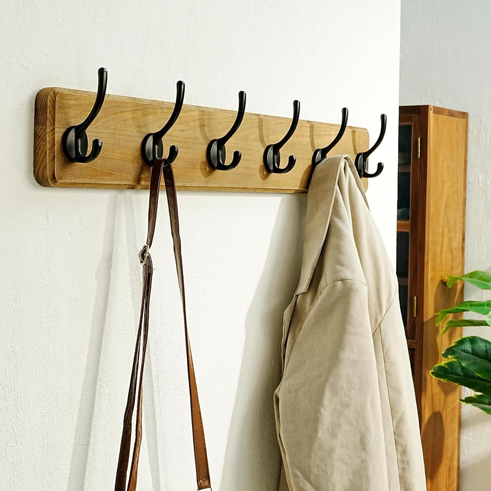 Dseap Coat Rack Wall Mount: 24" Long, Patented, Heavy-Duty, 6-Double-Hoo...