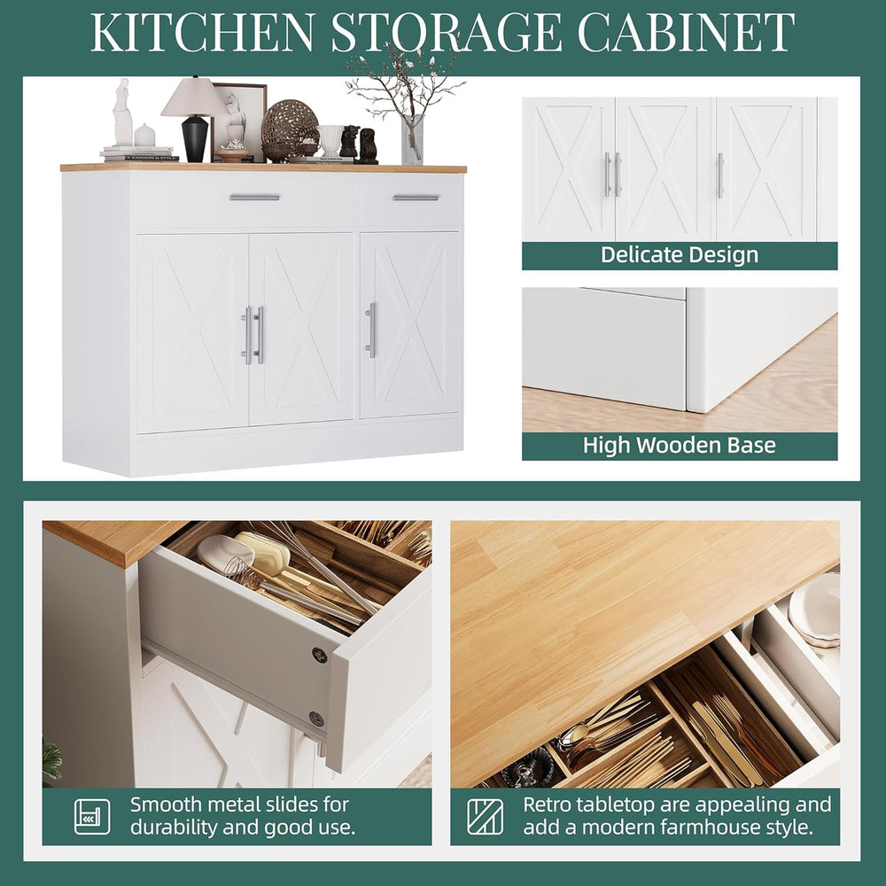 Shintenchi 42" Buffet Cabinet with Storage, Kitchen Barn Door Cabinet