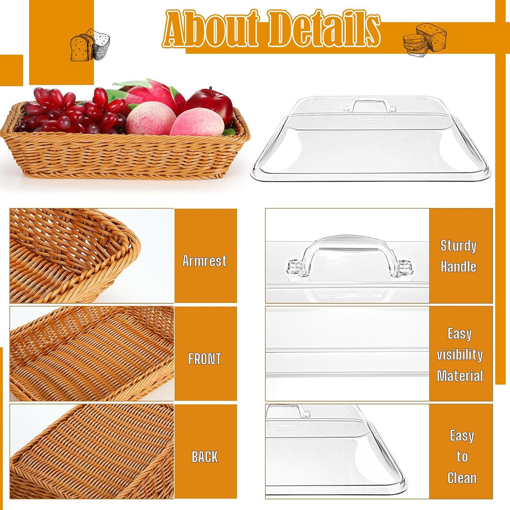 Ziliny 2 Pack Imitation Rattan Plastic Bread Basket, Food Cover with Handle