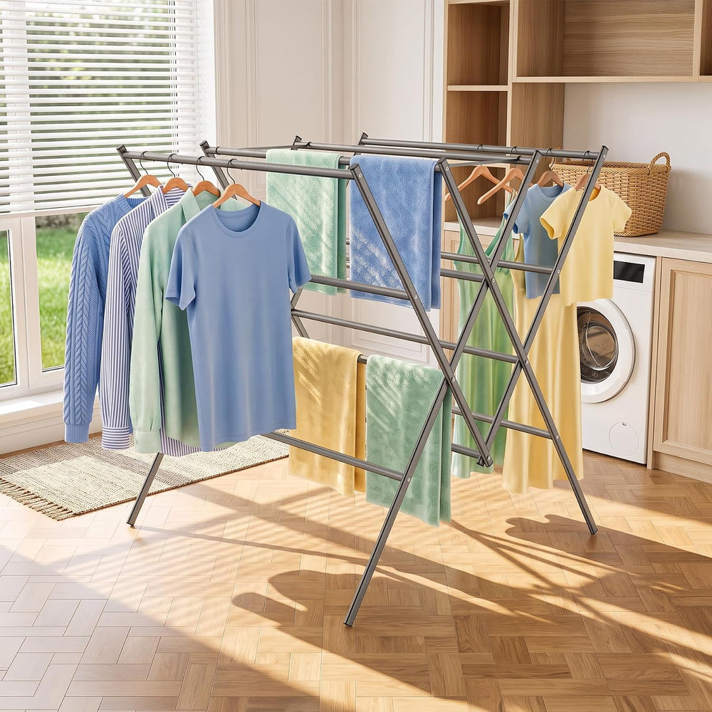 Bigzzia Drying Rack Clothing, Foldable Portable Large 12 Drying Poles