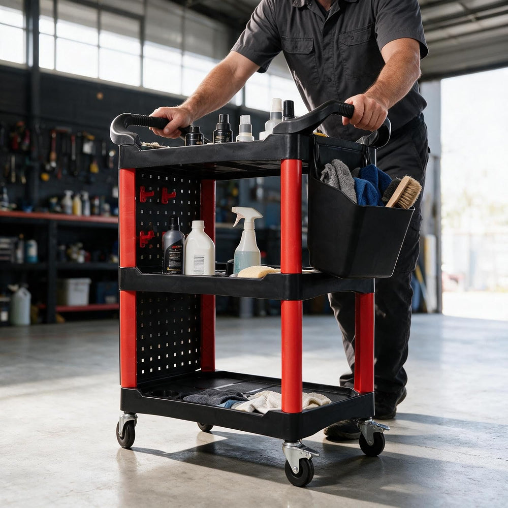 NicBex 3-Tier Rolling Tool Cart, Utility Cart with Bucket, Pegboard & Hoo...