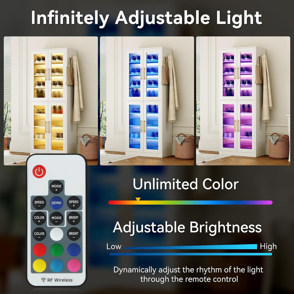 LITTLE TREE Stylish 8-Tier Vertical Shoe Rack with Built-in LED Lighting, Doo...