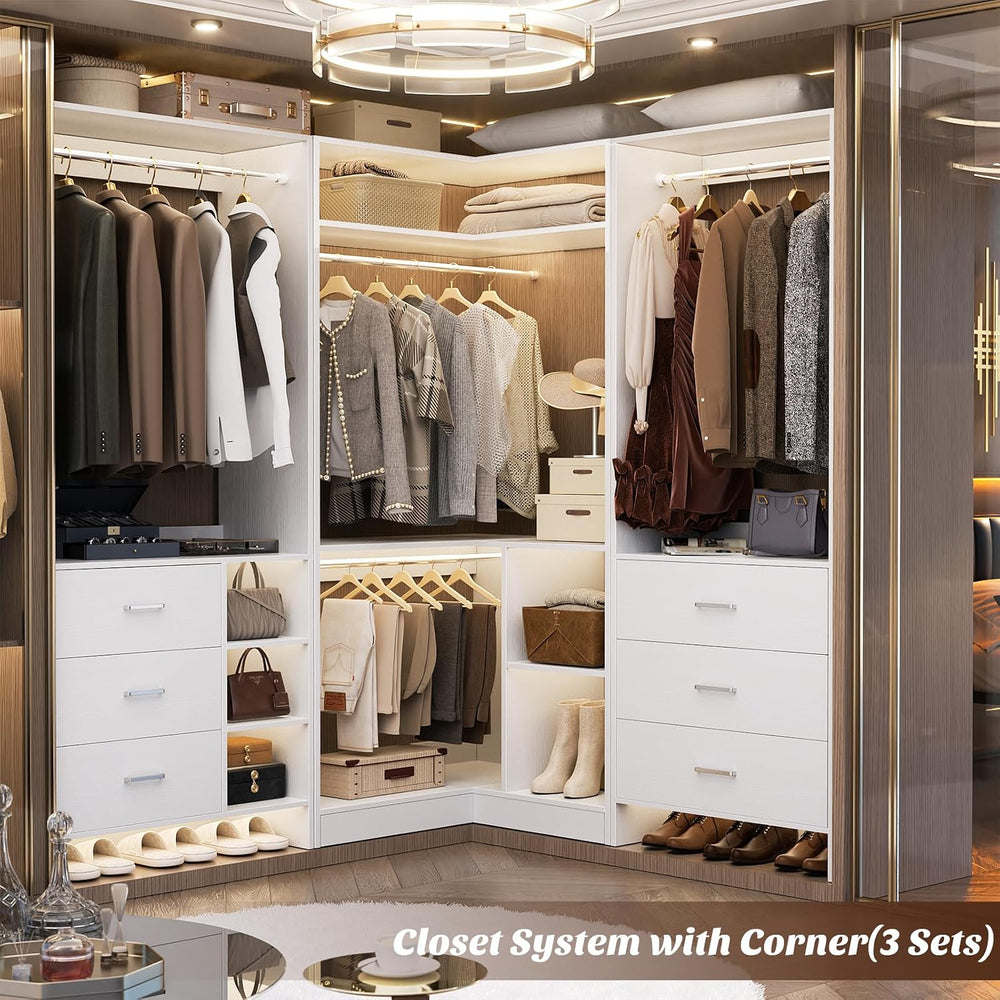 Aheaplus Corner Closet System with Shelves, L Shaped Walk-in Closets, White