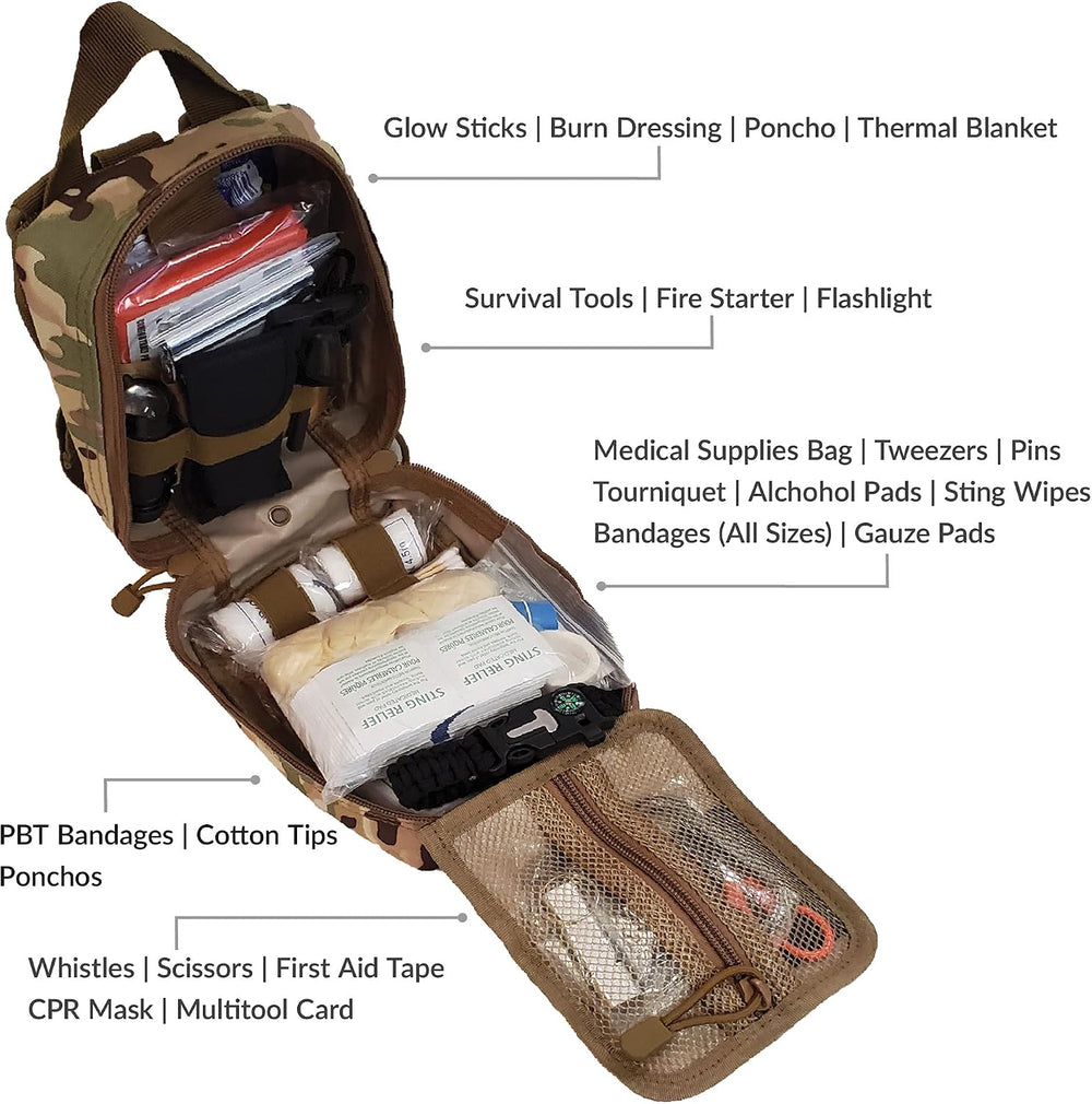 Premium 250 Piece Molle Survival & First Aid Kit - Outdoor Emergency Gear...