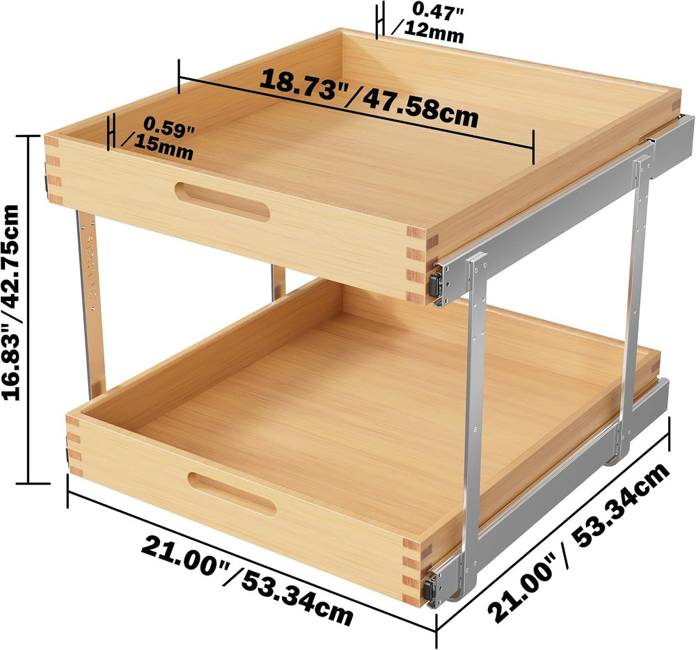 21"W x 21"D 2 Tier Pull Out Drawers for Cabinets, Farmeless&Farme