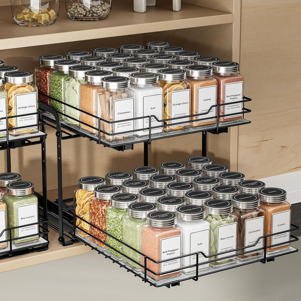 2-Tier Spice Rack Organizer, Pull Out Spice Rack for Cabinet, Height Adjustab...