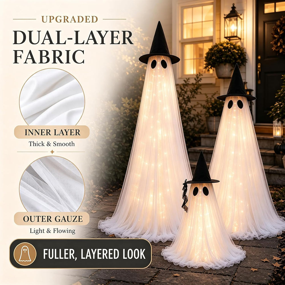 Halloween Decorations Outdoor - 3 Packs Light Up Ghost Decor for Porch Yard