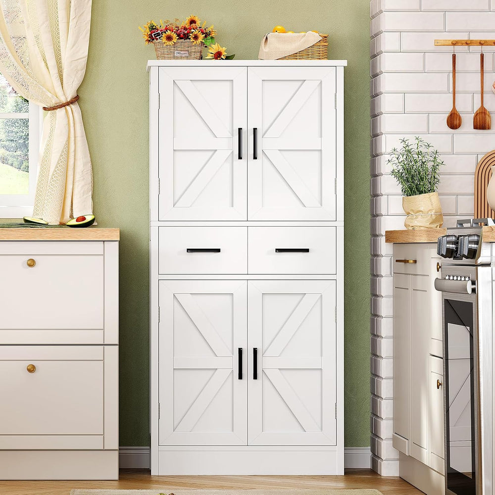 Pantry Cabinet with 4 Doors, Kitchen Storage Cabinet with Door Shelves,