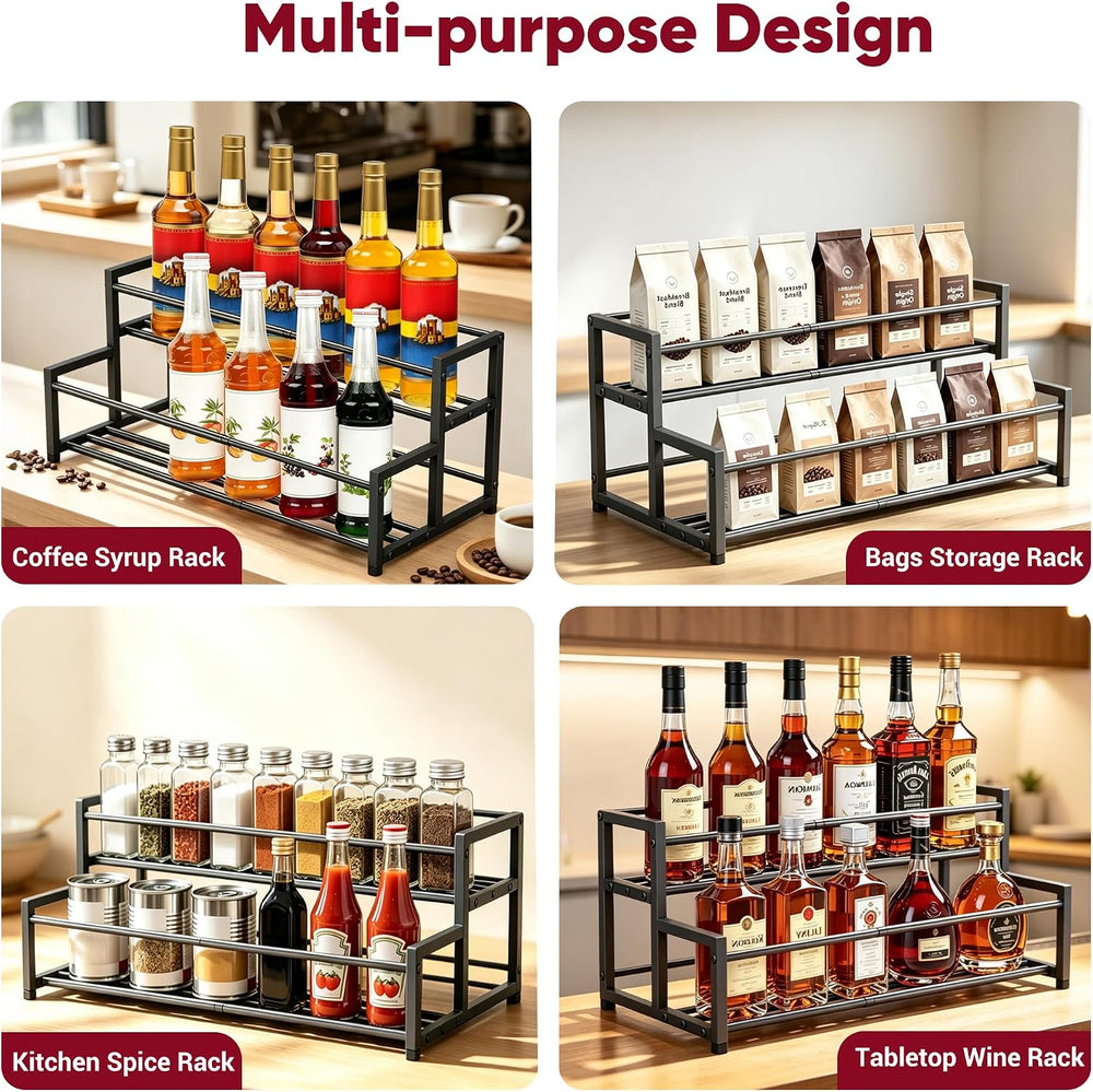 Expandable 2‑Tier Coffee Syrup Rack, Adjustable Syrup Organizer Holds 6-12 Bo...