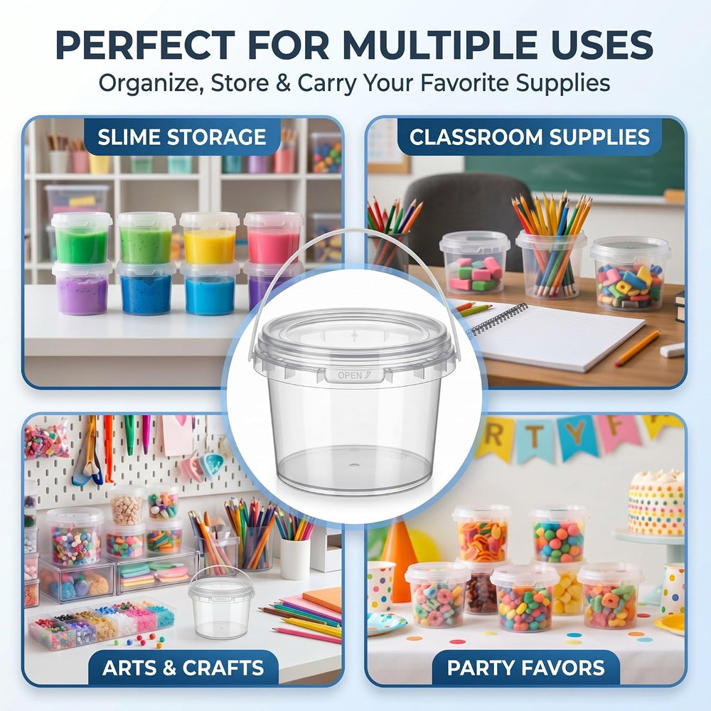 Maxcheck 100 Pcs 16oz Plastic Bucket with Lids and Handles Bulk, Clear