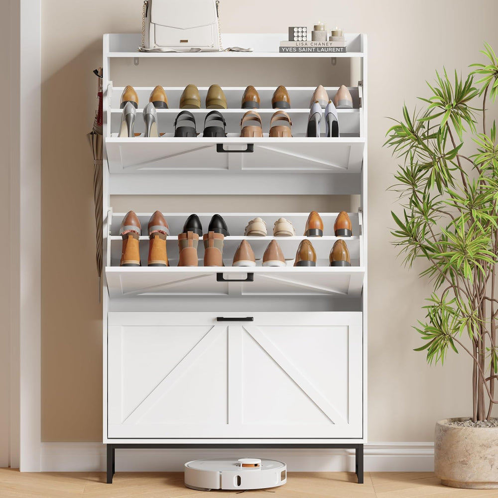Xixini Shoe Storage Cabinet with 3 Flip Drawers, Entryway Shoe Rack, White