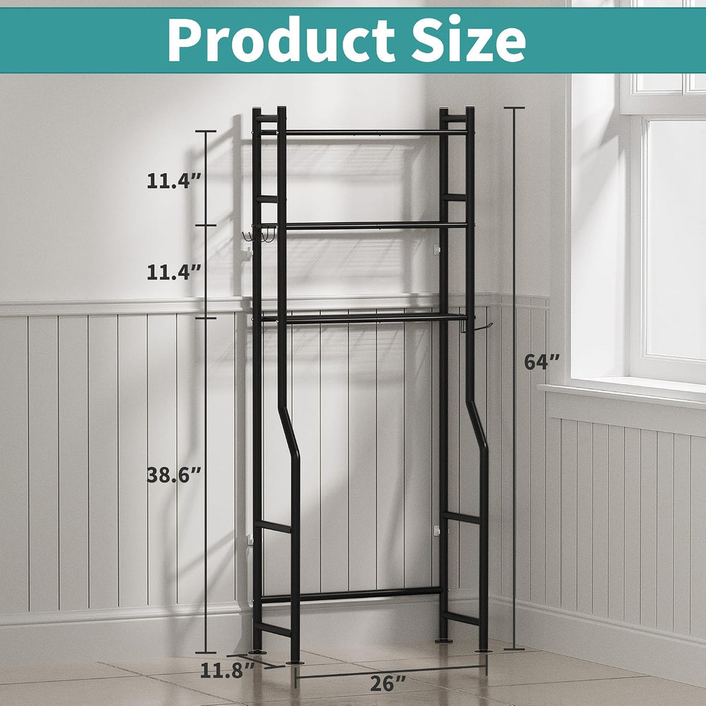 GloTika 3-Tier Over Toilet Storage Cabinet, No Drilling, 64" H, Black