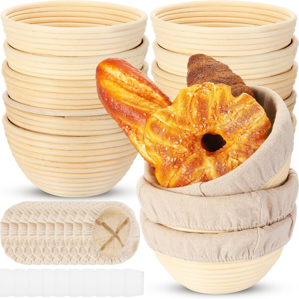 Irenare 10 Pcs Bread Banneton Proofing Basket Round Dough Sourdough Proofing ...