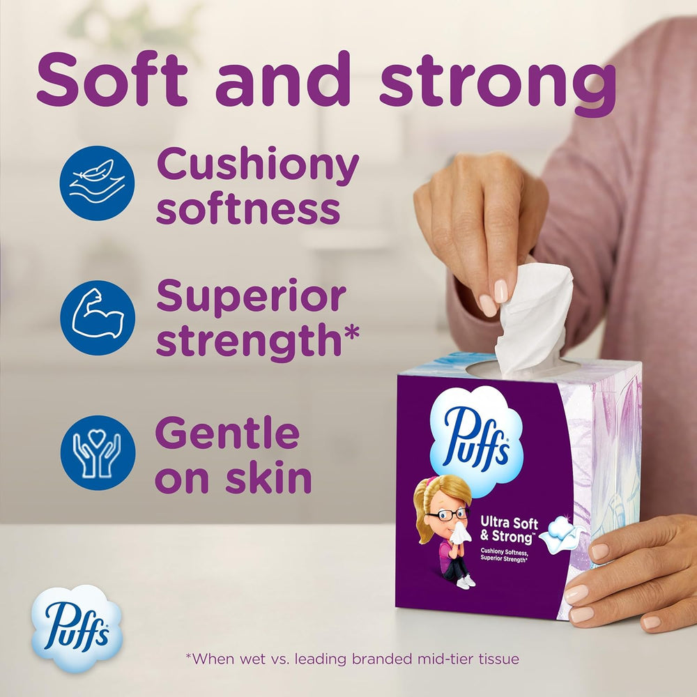 Puffs Facial Tissue Ultra Soft Non-Lotion, 18 Cube Boxes, 56 Facial Tissues p...