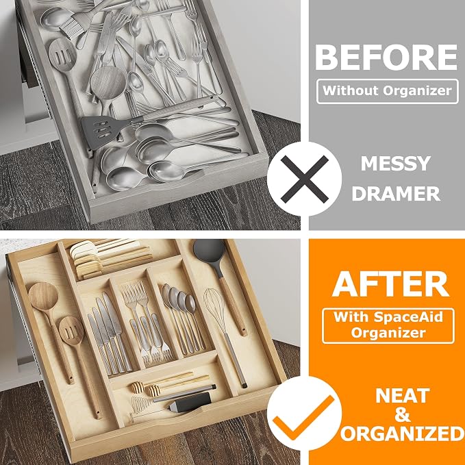 WelFurGeer Premium Wooden Silverware Organizer
