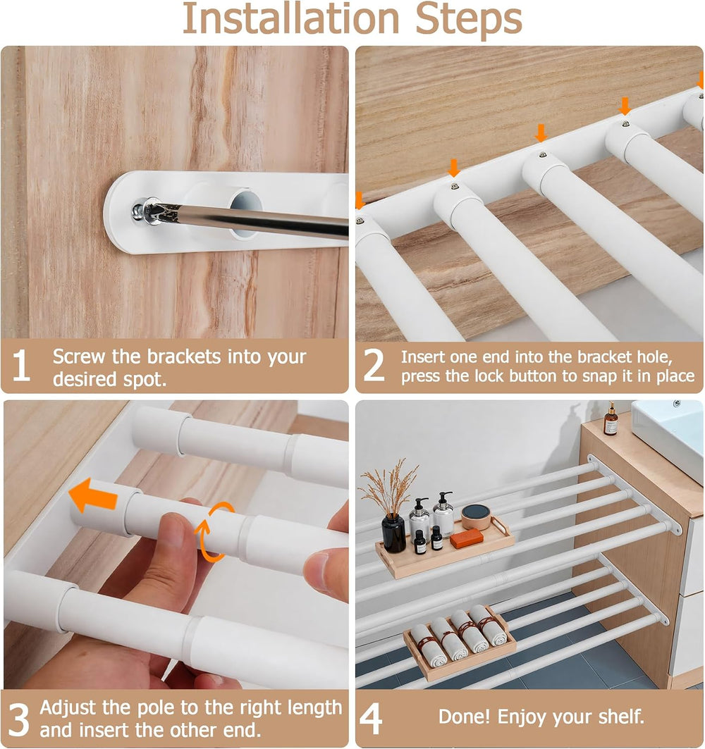 Closet Shelf & Rod Expandable, Wall Mounted Easy Install Closet Organizer