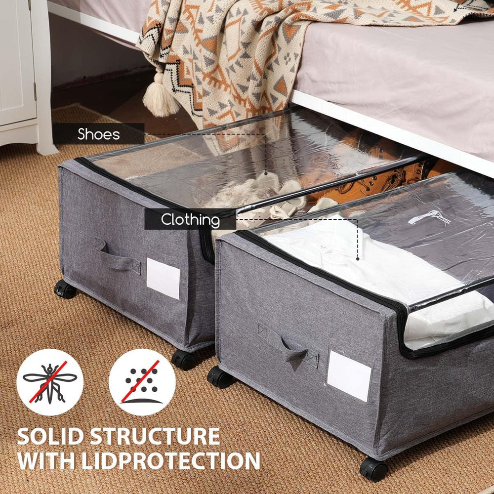 FOUCSSOMEI 4-Packs Under Bed Storage with Wheels, Under The Bed Storage Drawe...
