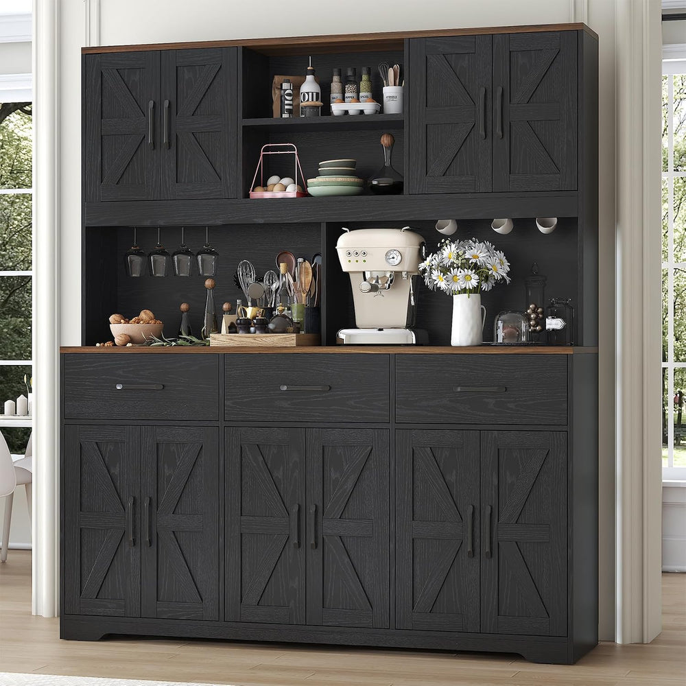 VVFLU 71" H x 62''W Tall Kitchen Pantry Cabinet with Charging St...