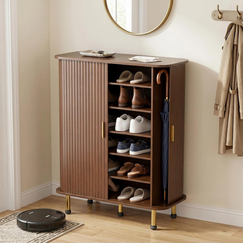 YOLENY Shoe Storage Cabinet with Sliding Doors, 6-Tier Entryway Shoe Rack