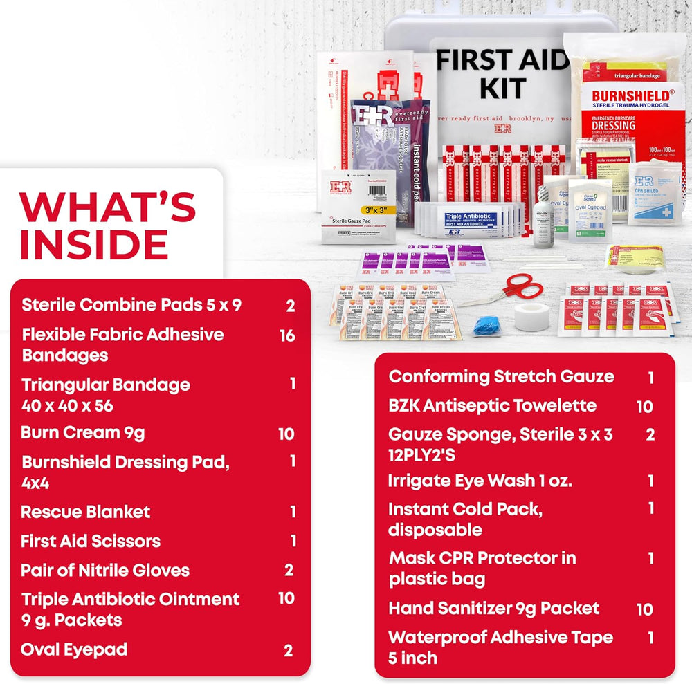 10 Person First Aid Kit - OSHA and ANSI Class A Compliant, Fully stocked Emer...