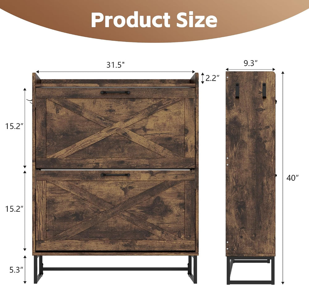 YIKEHOME Shoe Storage Cabinet for Entryway with 2 Flip Drawers, Freestanding ...