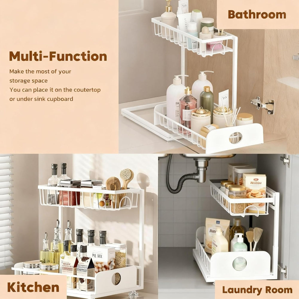 Under Sink Organizer, 1 Pack Under Kitchen Cabinet Organizer, Height Adjustab...