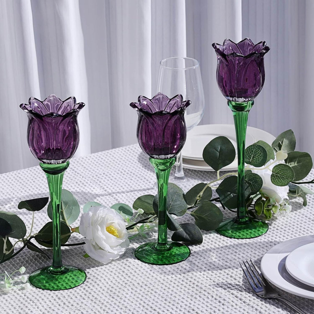 VOHO Purple Tulip Tealight Candle Holder Set of 3, Halloween Candle Holder