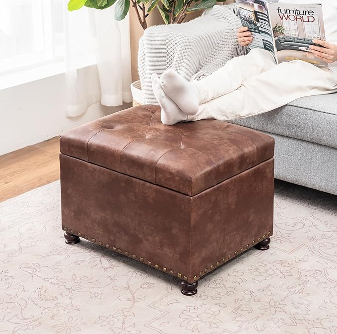 Joveco Leather Storage Ottoman, Foot Rest Stool