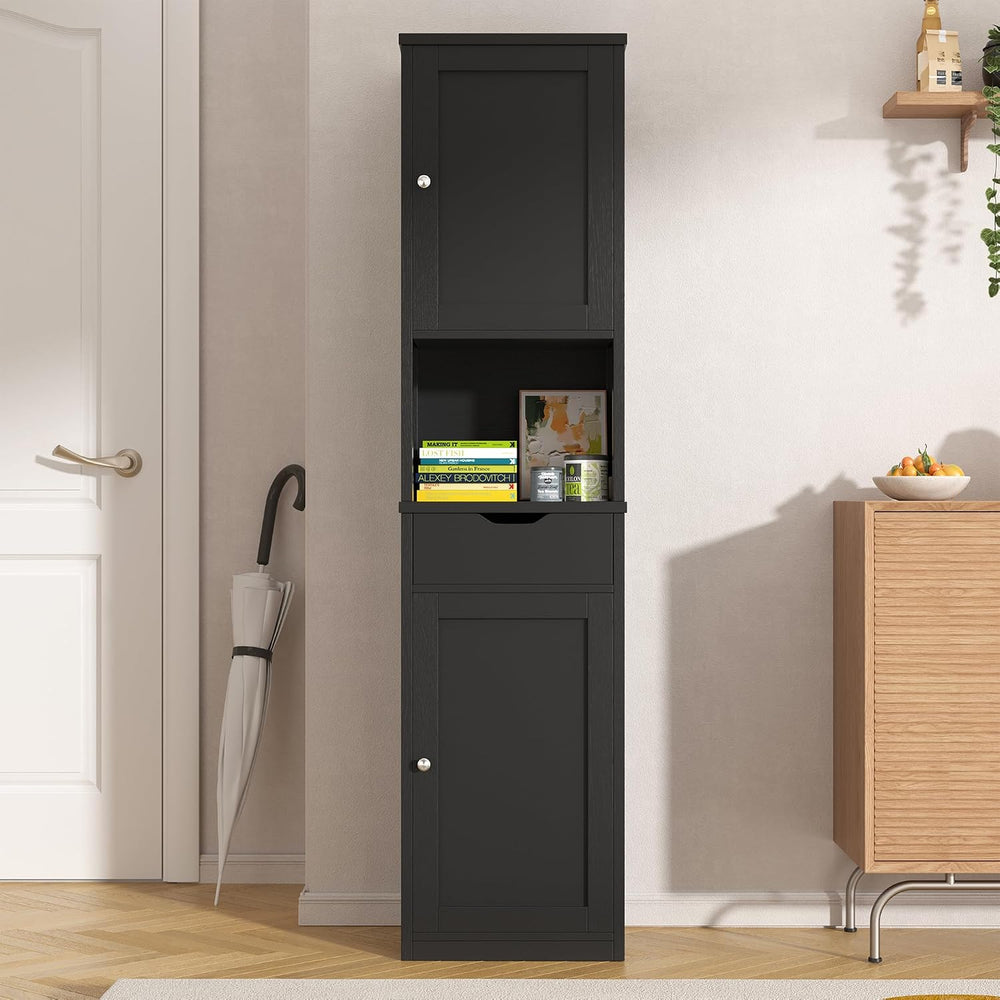 Vongrasig 64”Tall Slim Bathroom Storage Cabinet with 2 Doors, Black