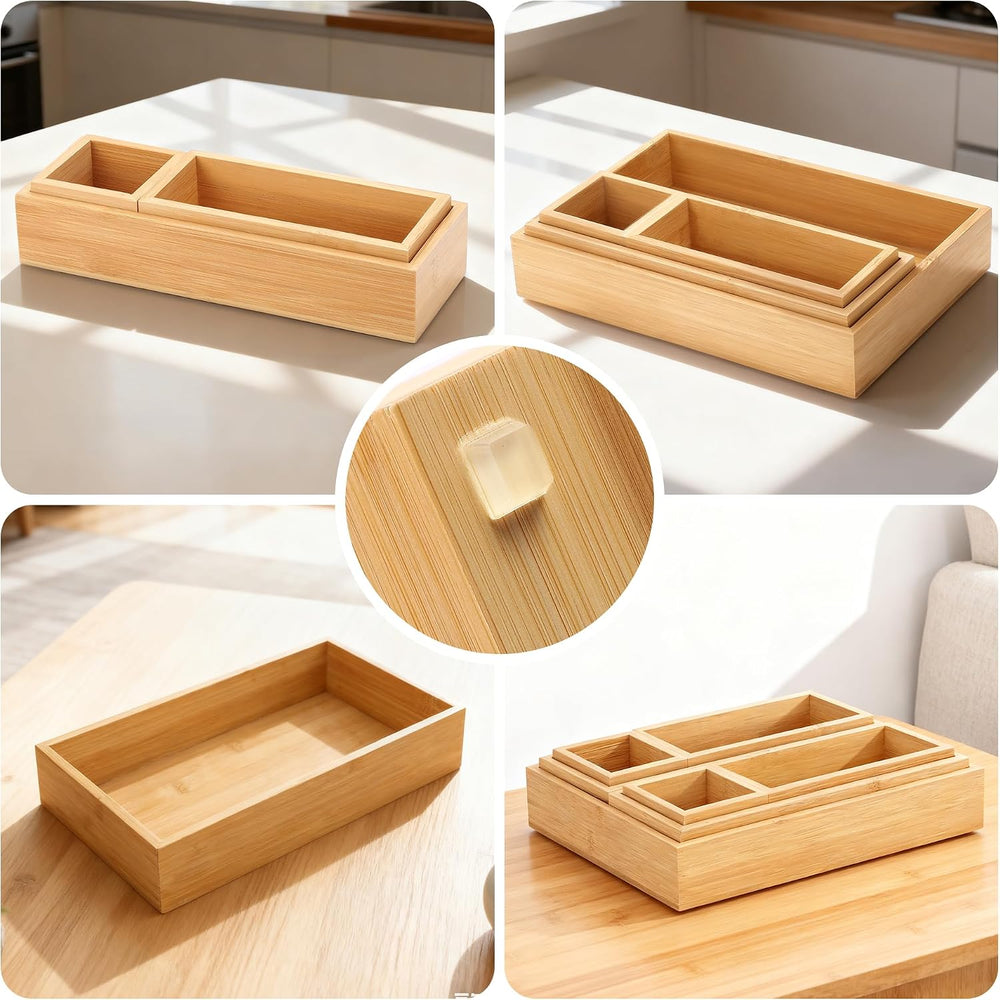 Bamboo Drawer Organizer Set, 14 PCS Wood Storage Organizers