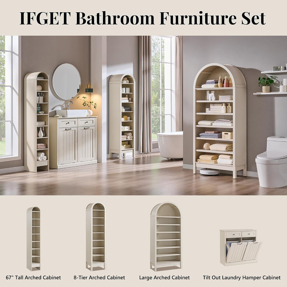 IFGET 71" Tall Arched Shoe Storage Cabinet, 7 Tiers Shoe Rack-Cream