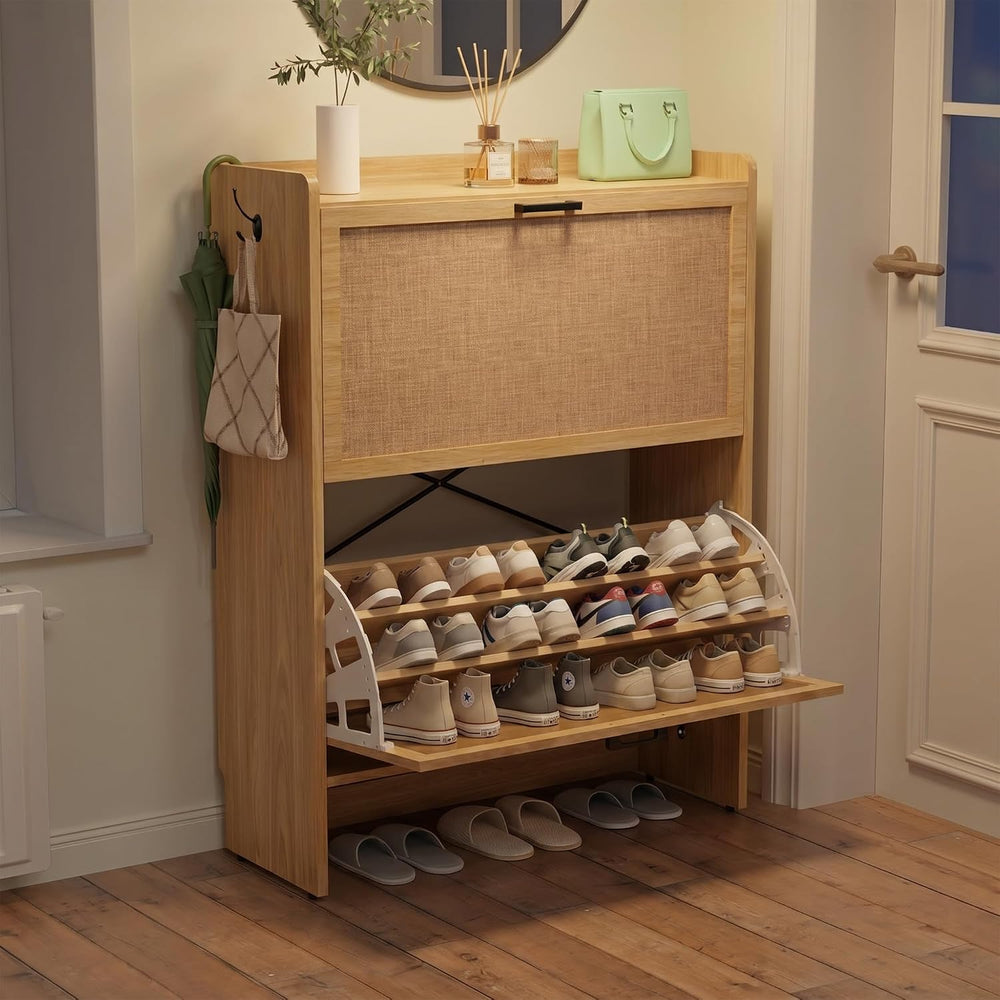 Shoe Storage Cabinet for Entryway, 2 Flip Drawers with 3-Tier Rack Each, 6-La...