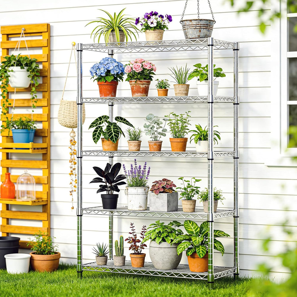 5-Tier Metal Storage Shelving Unit, Heavy Duty Chrome Wire Rack, Adjustable S...
