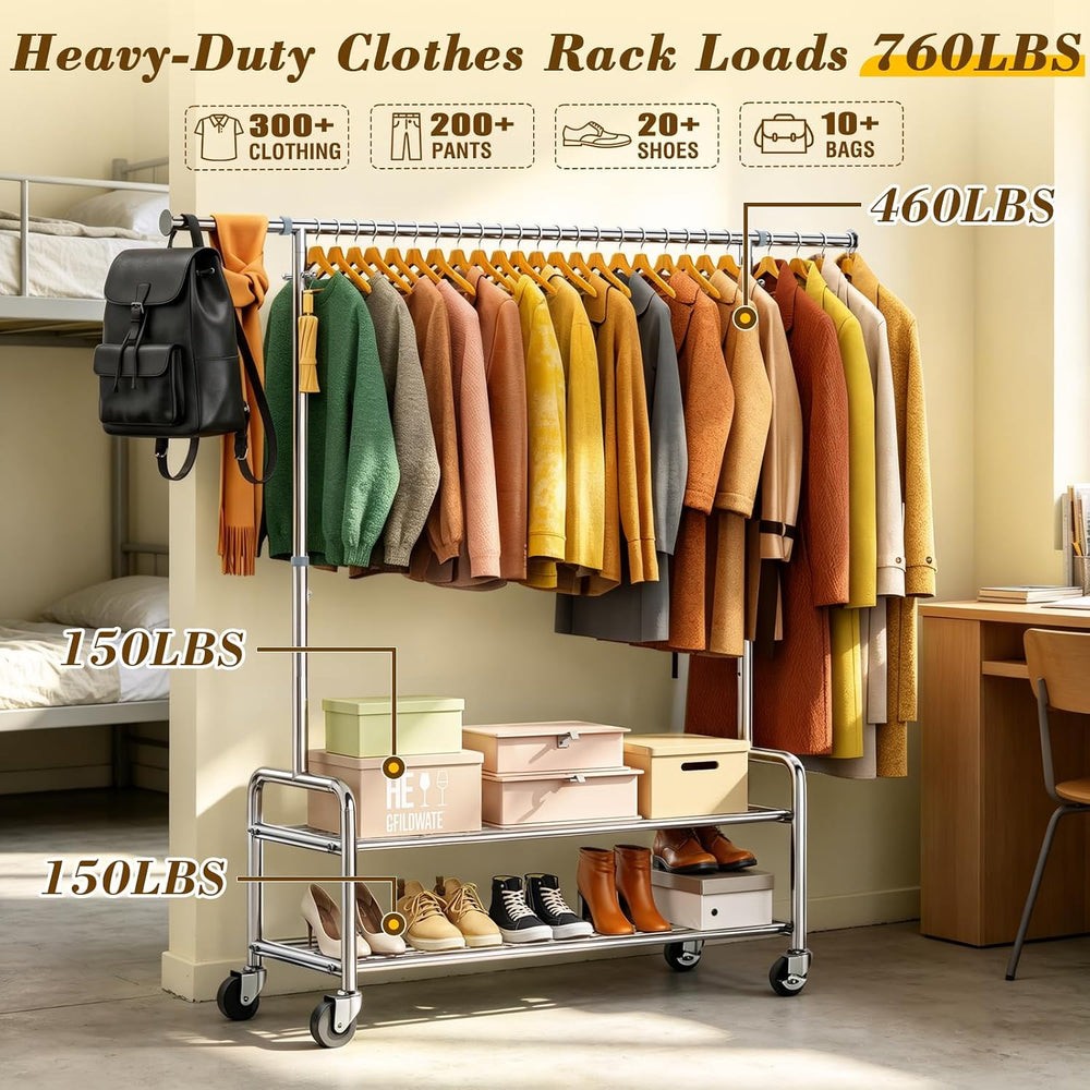 100% Stainless Steel Heavy Duty Clothes Rack Load 760LBS, Clothing Rack for H...