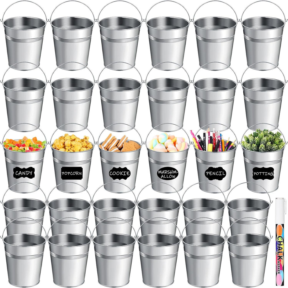 30 Pcs Small Galvanized Metal Buckets with Handle, 5 x 4.5 Inches