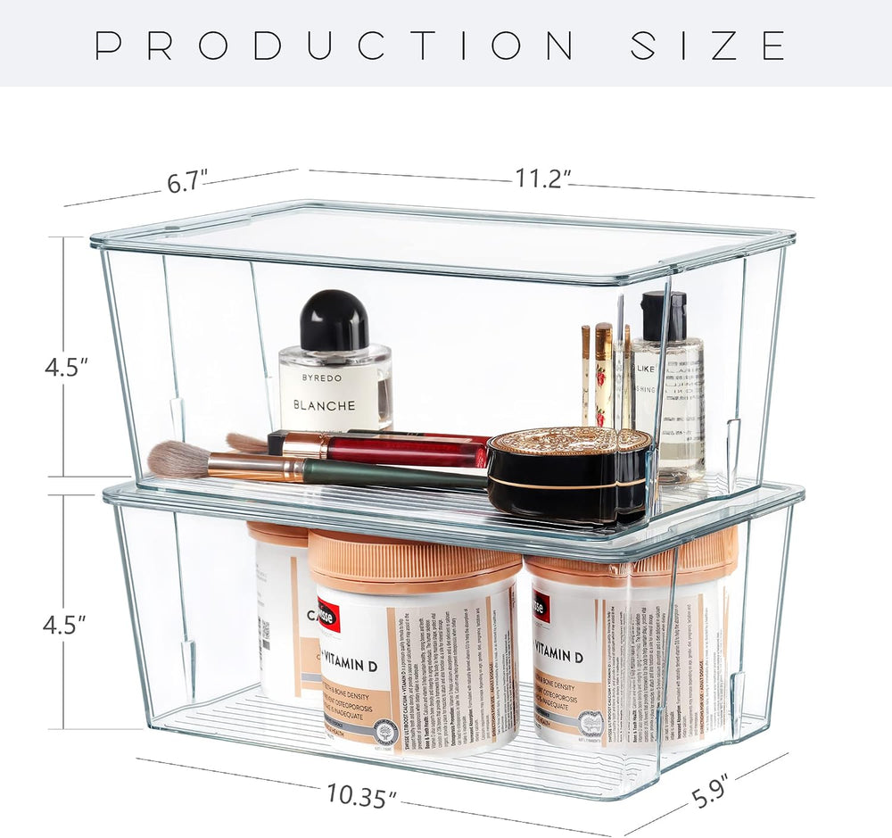 Hudgan Clear Plastic Storage Organizer Bins with Acrylic Lids for Home Office...