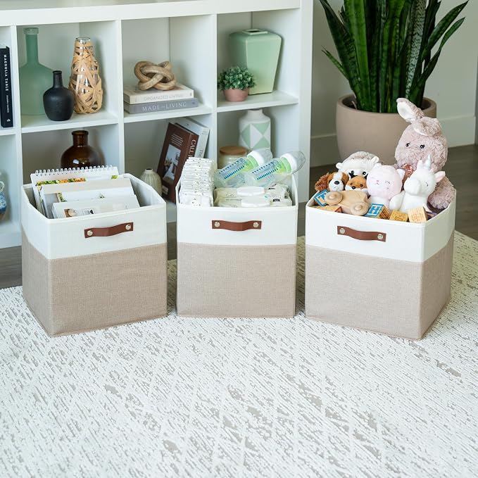 OrganiHaus 13x13 Cube Fabric Storage Bins Set of 4, Fabric Storage Cubes w/