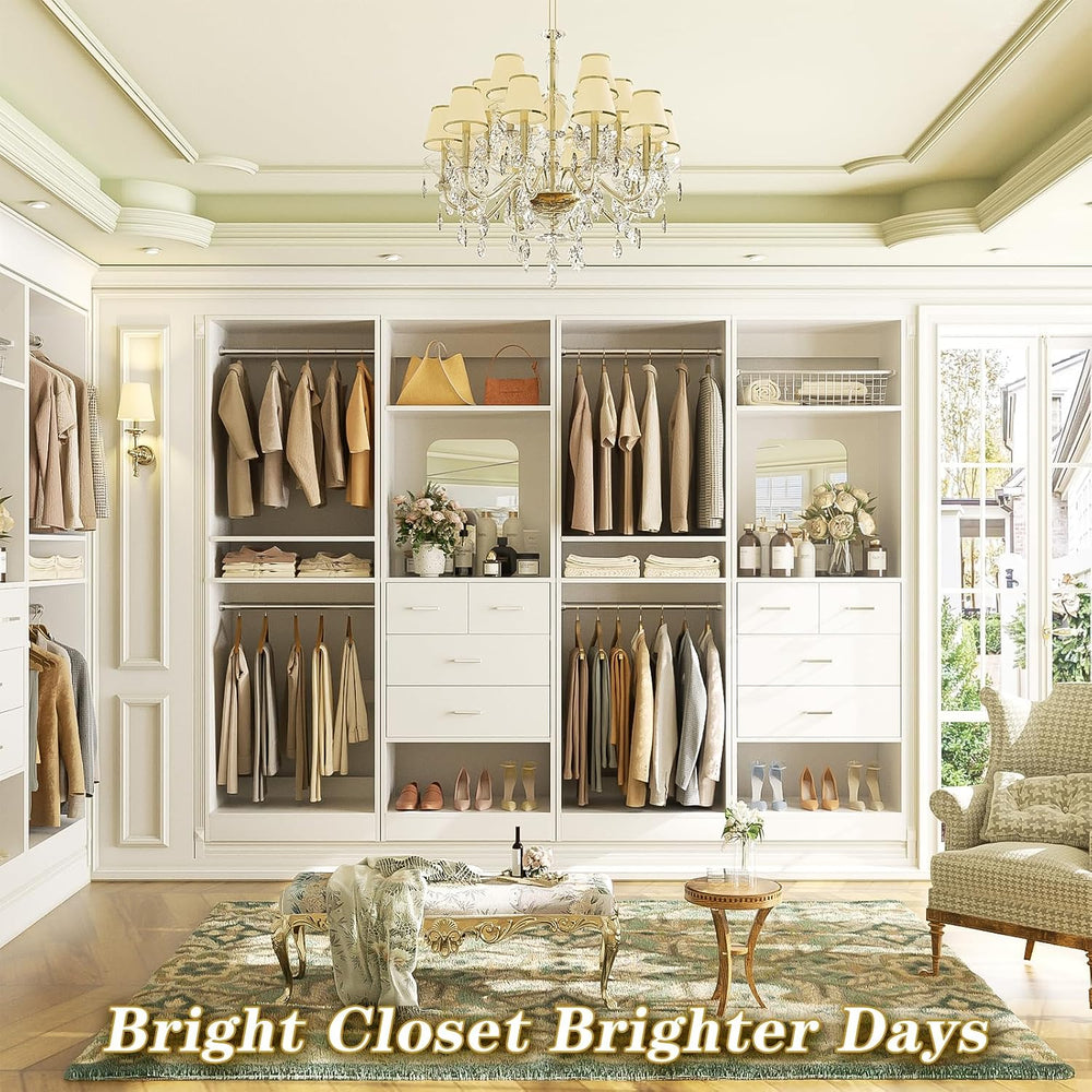 Unikito 100” Closet System with Drawers, 8.3FT Wood Closet Organizer with Han...
