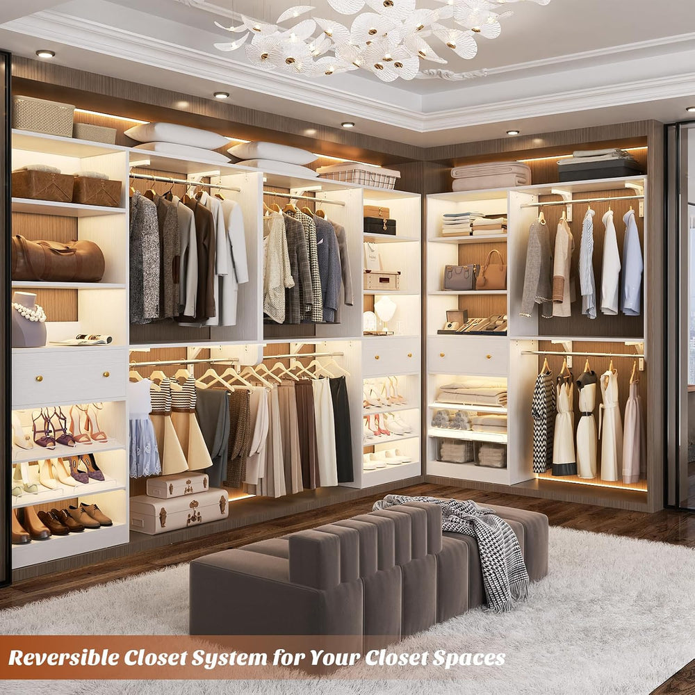 [10 FT Closet System] 120 Inch Reversible Set of 2 Wood Closet Organizer Syst...
